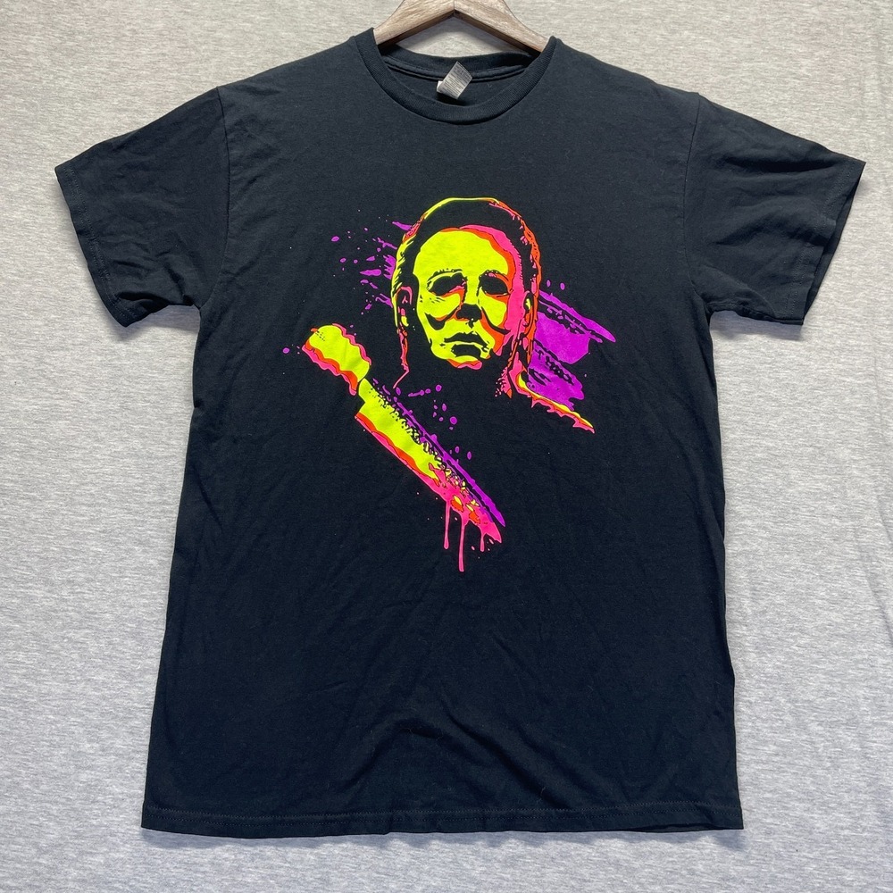 Gildan Heavy Cotton T-Shirt Mens M Black‎ Micheal Myers Knife Halloween Graphic